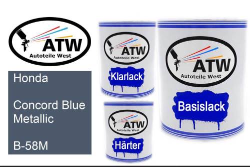 Honda, Concord Blue Metallic, B-58M: 1L Lackdose + 1L Klarlack + 500ml Härter - Set, von ATW Autoteile West.